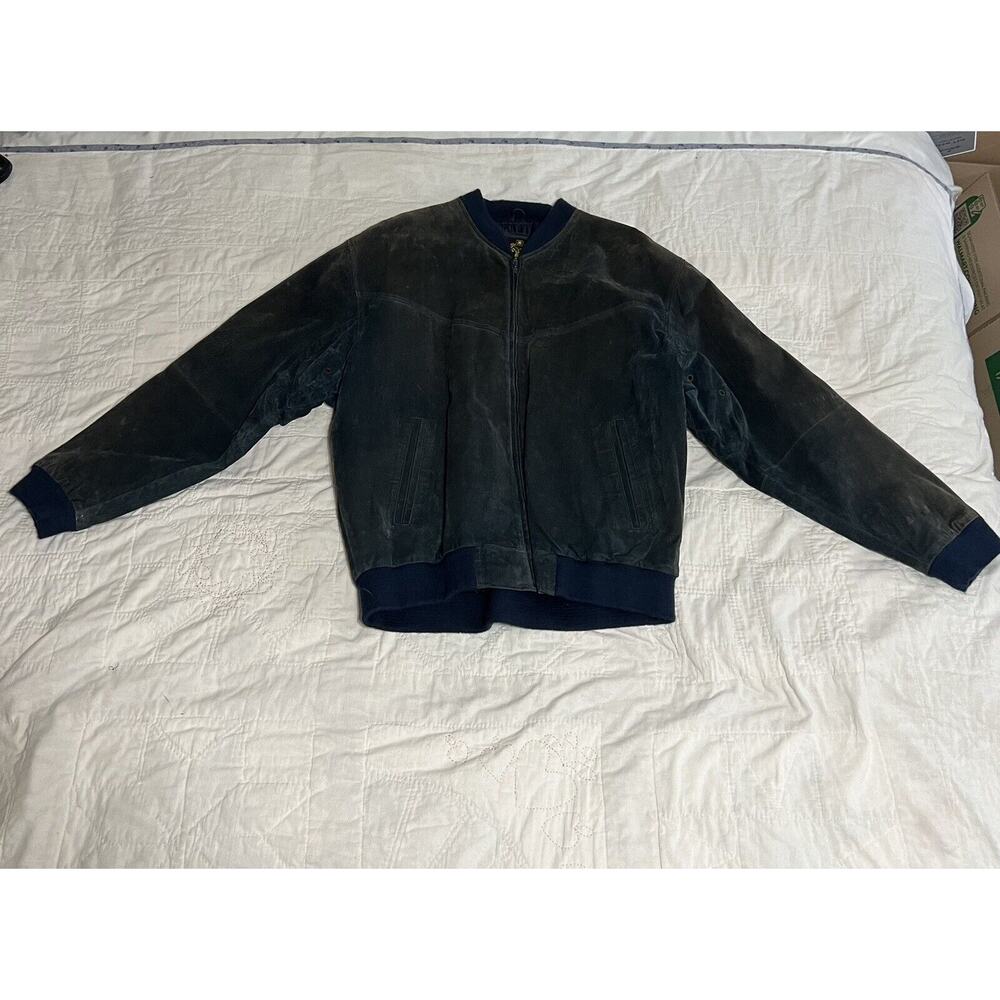Vintage Protocol by Pan United Leather Bomber jacket Mens Size Large Color Blue*